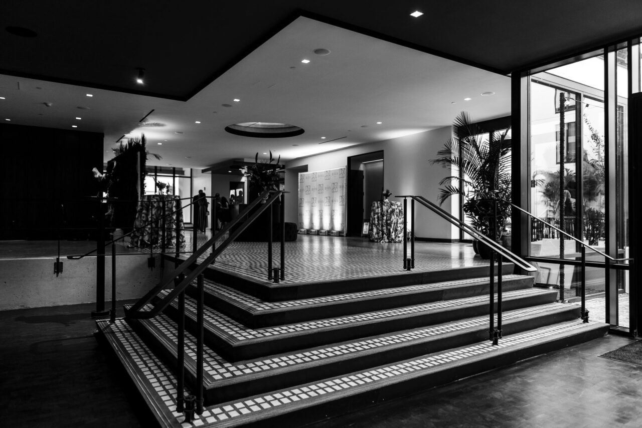 Black and white image of our Boutique Hotels steps in Tampa