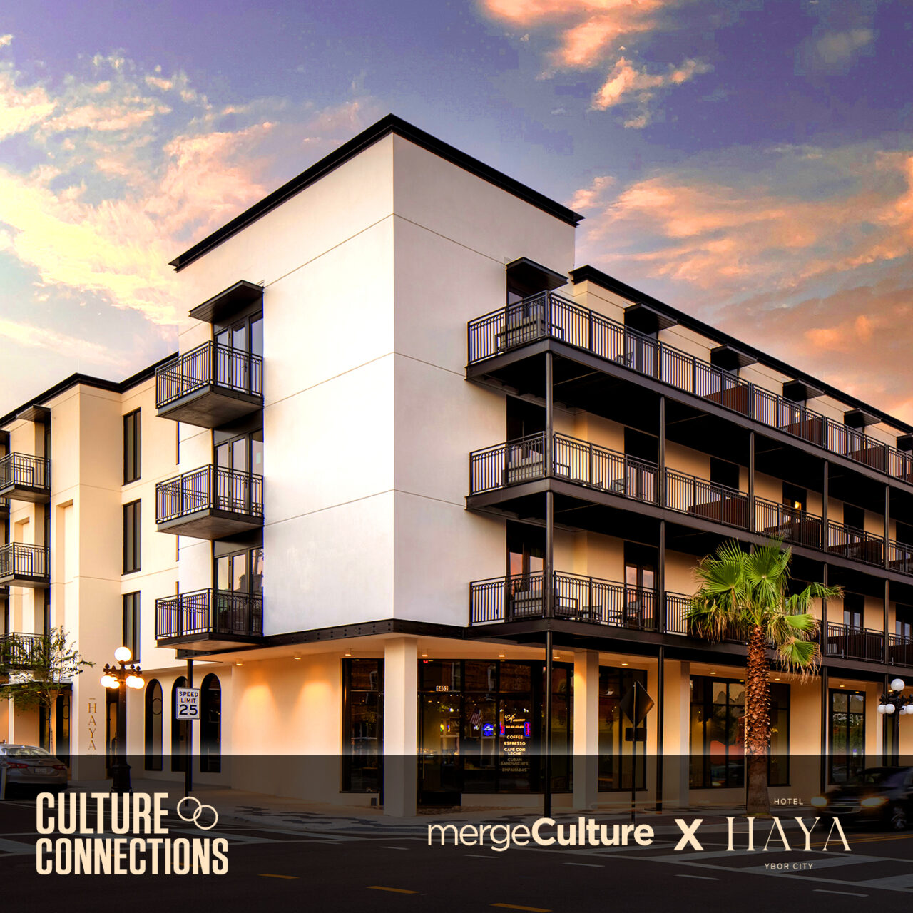 Culture Connections aflyer featuring the exterior of Hotel Haya